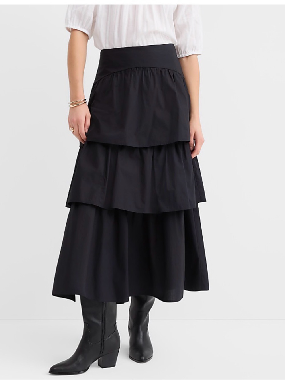 Black Ruffle Midi Skirt